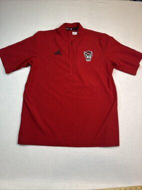 NC State Shirt Men’s Med. Red 1/4 Zip Pullover Short Sleeve Athletic Adidas